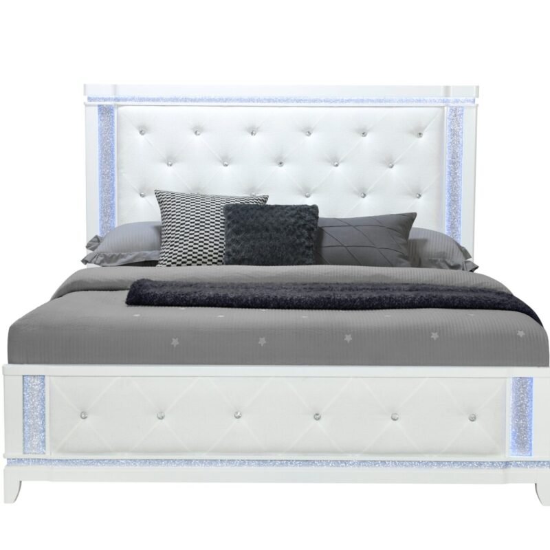 ALINA WHITE KING BED WITH LED