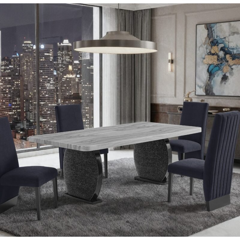 D2502 DINING TABLE AND 8 D12 BLACK DINING CHAIR