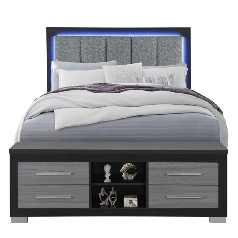 EMMA BLACK/GREY QUEEN BED WITH LED AND USB