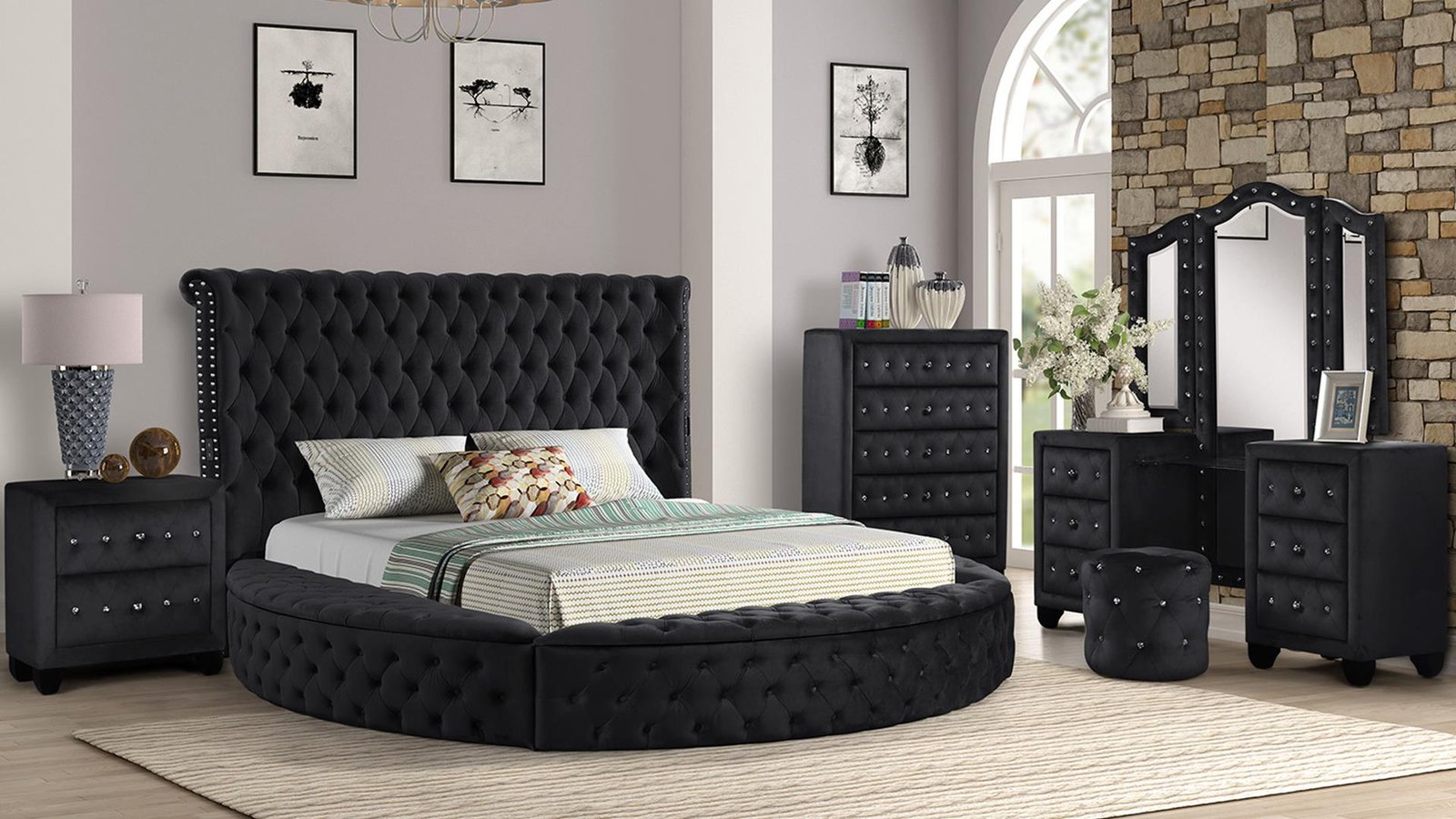 Hazel_Vanity_Black_7_1500_975.jpg HAZEL QUEEN 4 PC VANITY BEDROOM SET IN BLACK - Image 2