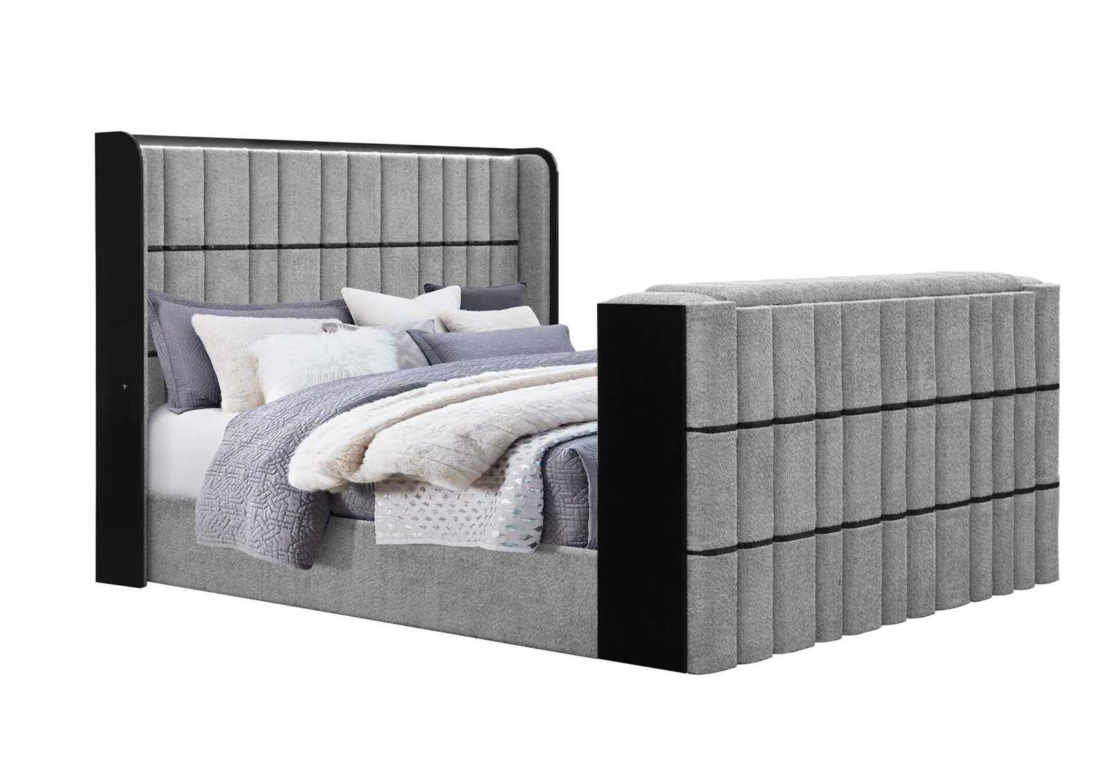Isabella-Grey-KB-2.jpg ISABELLA GREY KING BED W/LED, TV LIFT, SPEAKER AND FIREPLACE - Image 2