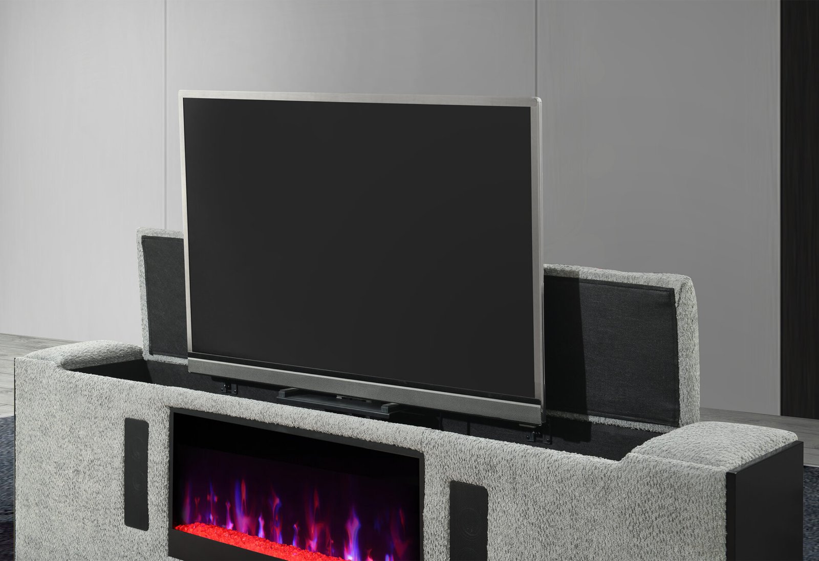 Isabella-Grey-KB-DETAIL-1.jpg ISABELLA GREY KING BED W/LED, TV LIFT, SPEAKER AND FIREPLACE - Image 3