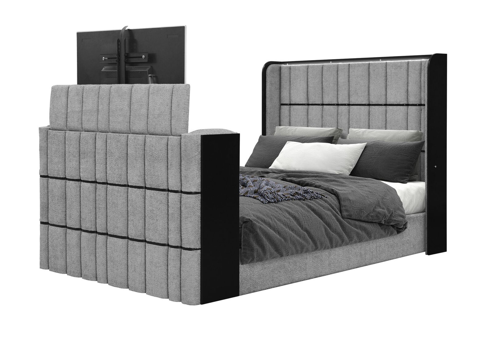 Isabella-Grey-QB-3.jpg ISABELLA GREY QUEEN BED W/LED, TV LIFT, SPEAKER AND FIREPLACE - Image 3