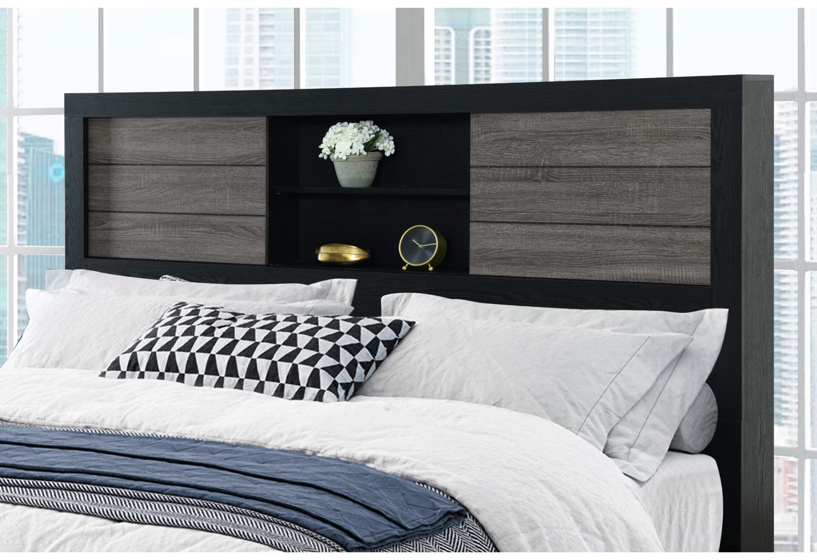 Lisbon-Grey-Black-Bookcase-HB-Detail-Shot-3.jpg LISBON GREY/BLACK BOOKCASE QUEEN BED - Image 3