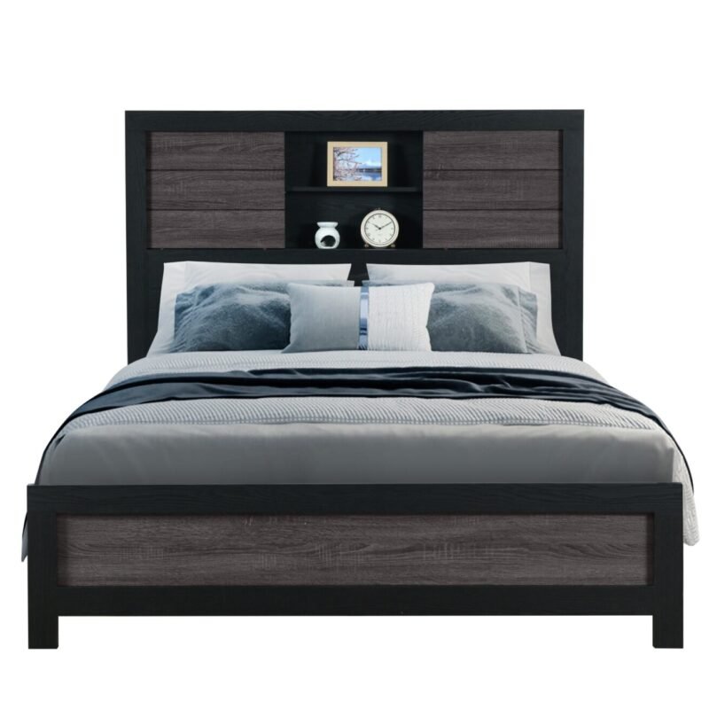 LISBON GREY/BLACK BOOKCASE QUEEN BED