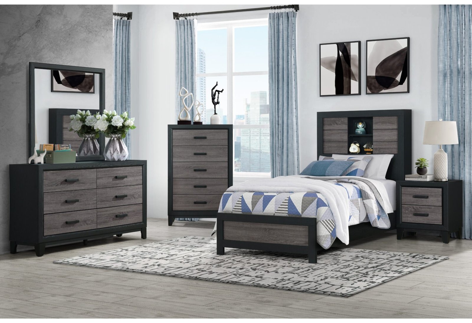 Lisbon-Grey-Black-Bookcase-TBG-RSC-3.jpg LISBON GREY/BLACK BOOKCASE TWIN BED, DRESSER, MIRROR AND NIGHTSTAND