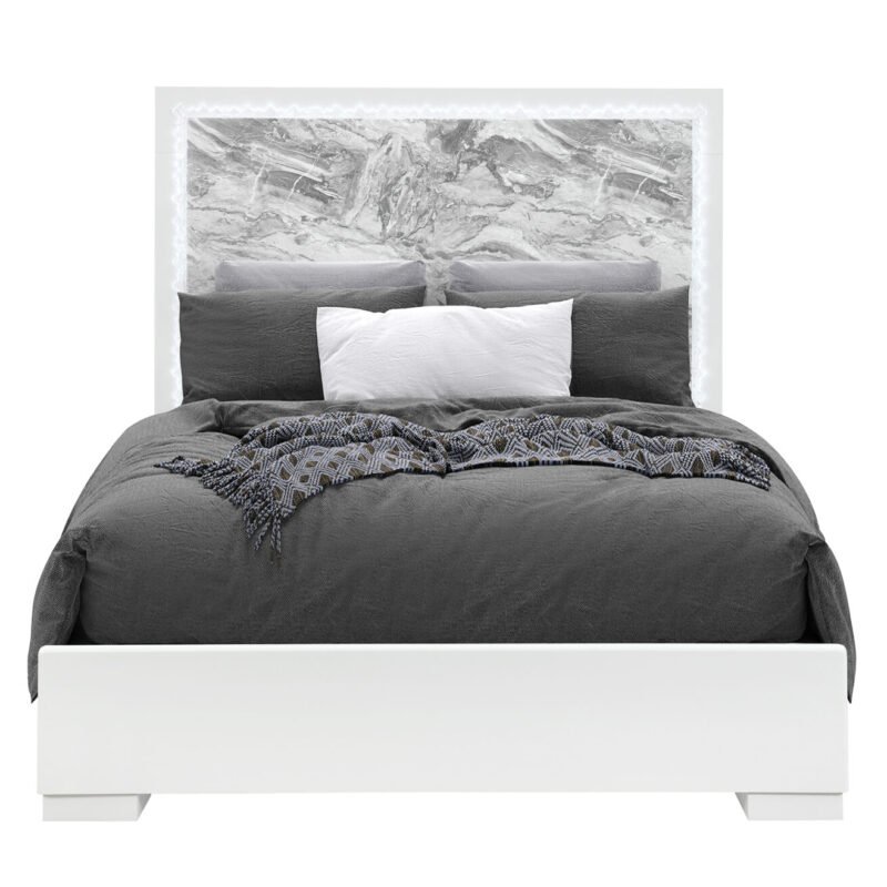 NAOMI SILVER MARBLE QUEEN BED WITH LED
