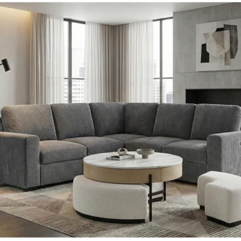 T42 NATURAL COFFEE TABLE WITH 3 STOOLS