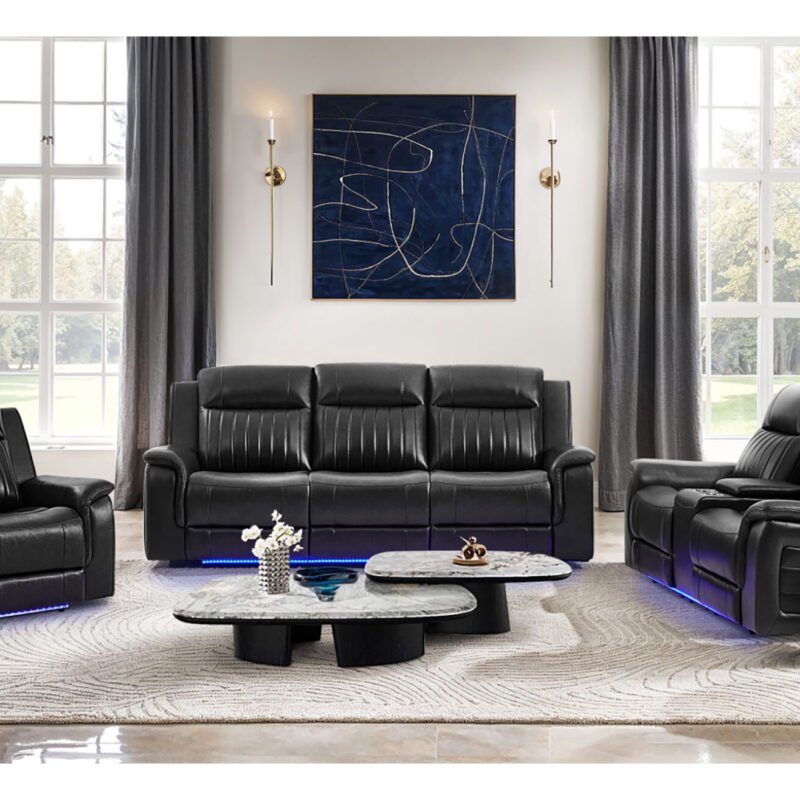 U8879 CHARCOAL PWR REC SOFA/PWR CON REC LOVESEAT W/LED & GL SS
