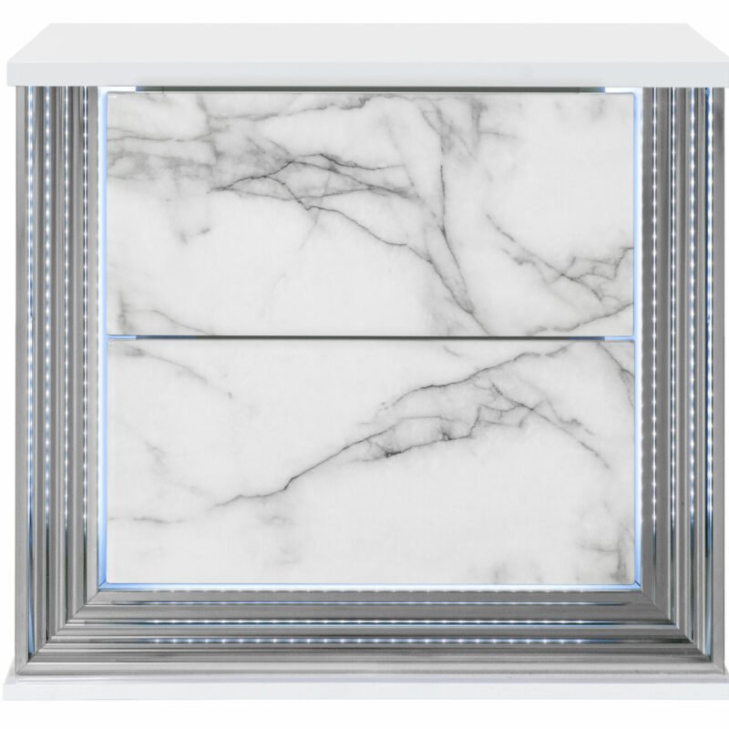 YLIME WHITE MARBLE NIGHTSTAND WITH LED